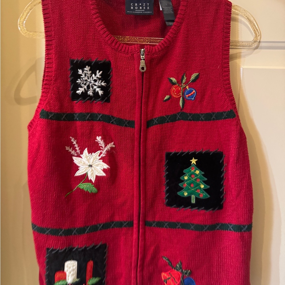 Christmas Holiday Zip Up Vest Size Large crazy horse - Picture 2 of 3